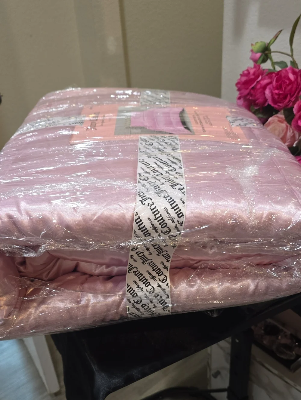 Juicy Couture Home Luxury Satin Down Alternative Queen Comforter- Pink